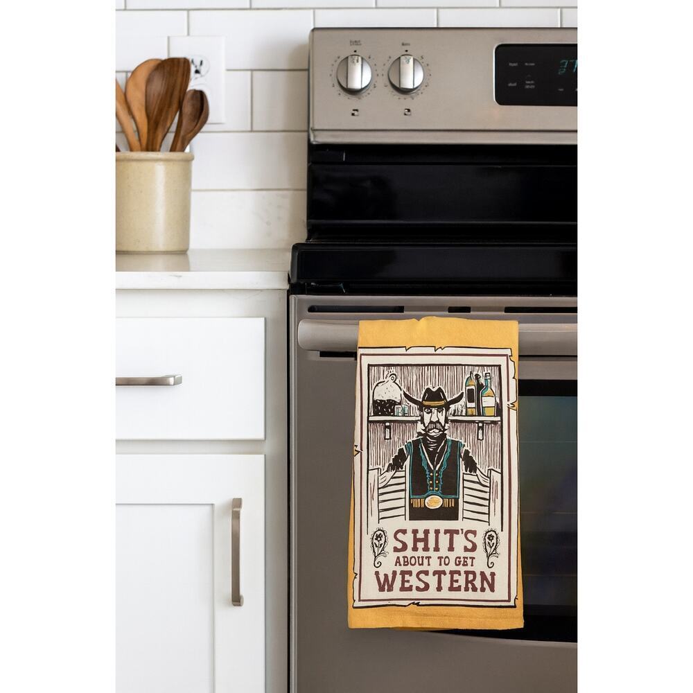 Sh*t’s About To Get Western Funny‎ Cowboy Kitchen Towel Rustic Boho Farmhouse 🤠